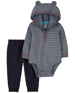 Conjunto Carters 2 pecas Longo Ursinho Azul Listras