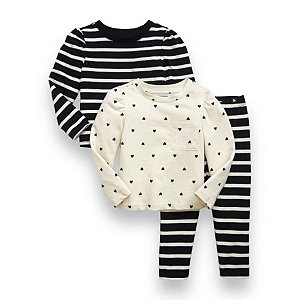Conjunto GAP Infantil 3 Pecas Calca e Camiseta Manga Longa Coracao e Listras