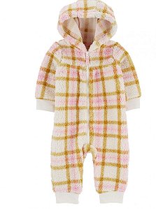 Macacão Carters Fleece Bebe Jumpsuit Xadrez Amarelo