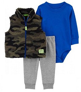 Conjunto Carters 3 pecas Colete Camuflado Azul