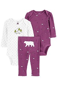 Conjunto Carters 3 pecas Longo Trio Ursinho Roxo