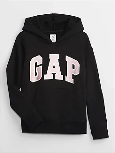 Blusa GAP Moletom Kids Preto logo Rose Metalico