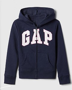Blusa GAP Moletom Kids Azul com logo Rosa