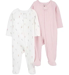 Kit Macacão Carters 2 pecas Rosa e Branco Flores