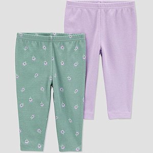 Kit Calça Carters 2 pecas Lilas e Verde Flores