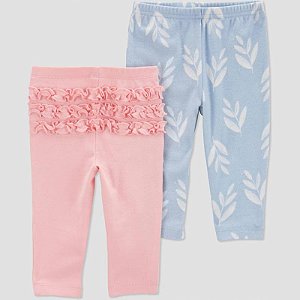 Kit Calça Carters 2 pecas Rosa e Azul Folhas