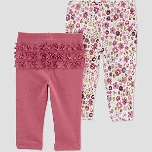 Kit Calça Carters 2 pecas Rosa e Branco Flores