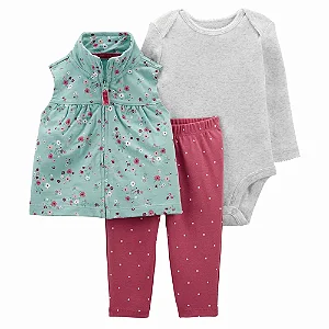Conjunto Carters 3 pecas Colete Azul Flores