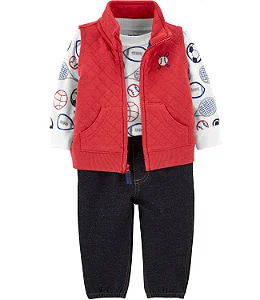 Conjunto Carters 3 pecas Colete Vermelho Esportes