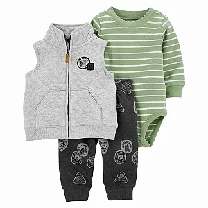Conjunto Carters 3 pecas Colete Cinza e Verde Exploradores