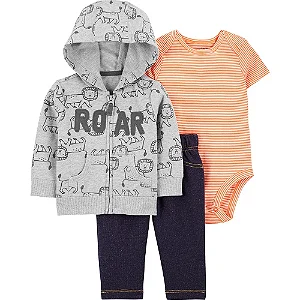Conjunto Carters 3 pecas Casaco Cinza Leao Roar e Jeans