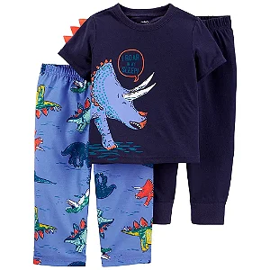 Pijama Carters Infantil 3 pecas Azul Dinossauro
