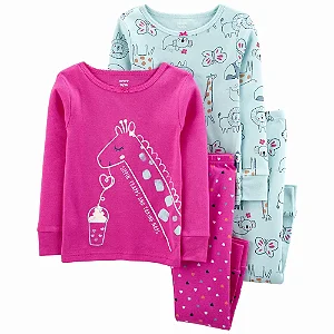 Pijama Carters Infantil 4 pecas Girafa Rosa e Azul