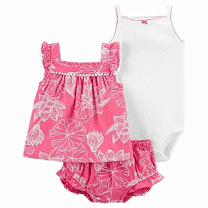 Conjunto Carters 3 pecas Curto Trio Rosa Flores