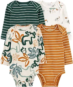 Kit Body Carters Manga Longa 4 pecas Animais Verde e Bege