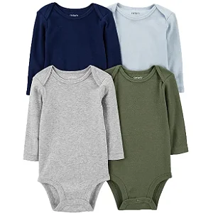 Kit Body Carters Manga Longa 4 pecas Azul, Verde e Cinza