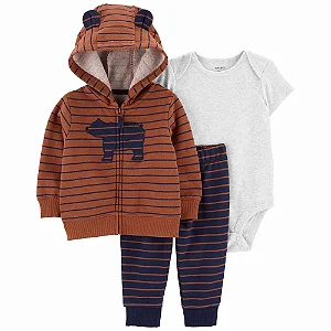 Conjunto Carters 3 pecas Casaco Urso Marrom Listras