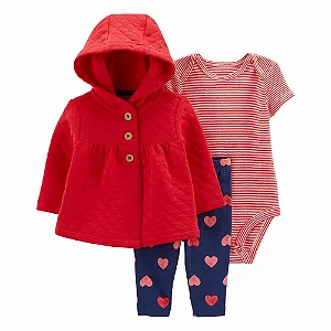 Conjunto Carters 3 pecas Casaco Vermelho Coracao