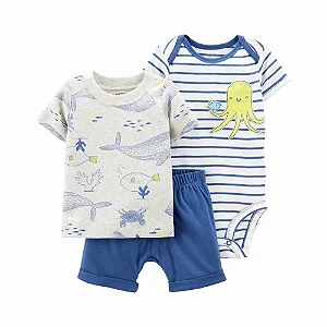 Conjunto Carters 3 pecas Curto Trio Azul Fundo do Mar