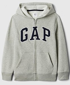 Blusa GAP Moletom Kids Cinza logo Azul Ziper