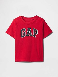 Camiseta GAP Infantil Manga Curta Vermelho Logo Preto Metalico