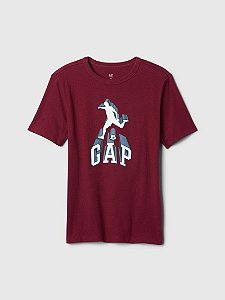 Camiseta GAP Kids Manga Curta Vinho Logo Futebol