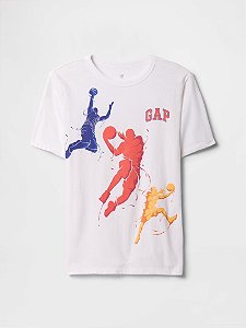Camiseta GAP Kids Manga Curta Branca Logo Basquete