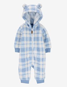 Macacão Carters Fleece Bebe Jumpsuit Sherpa Azul Xadrez