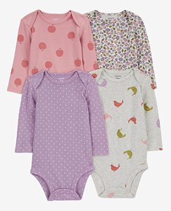Kit Body Carters Manga Longa 4 pecas Rosa Maçã