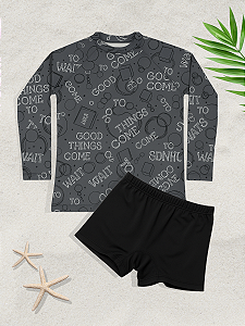 DUPLICADO - Conjunto Menino Proteção UV50+ Blusa Estampada + Sunga Estampada Adolescente 44-TE