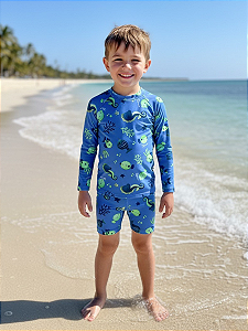 Conjunto de Praia Menino Infantil com Proteção UV e Estampa Alegre Todo Estampado Lavin Basic 44-TE-M