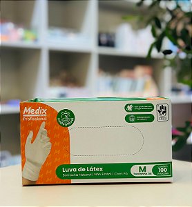 LUVA DE LATÉX COM PÓ MEDIX BRANCO M