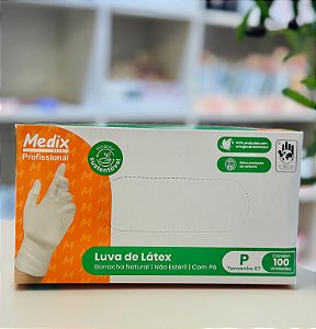 LUVA DE LATÉX COM PÓ MEDIX BRANCO P