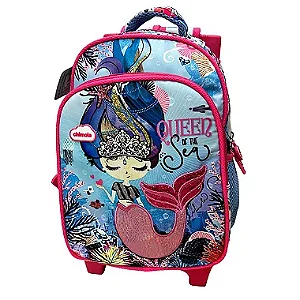 Mochila Chimolla Escolar Infantil  12 Sereia de Rodinha com Alça de Costas