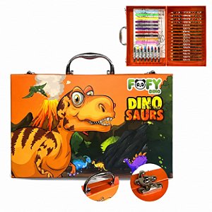 Maleta de Pintura Dinossauro Infantil 51 Itens Kit Artístico Completo para Colorir