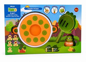 Jogo Dinossauro Infantil 3 em 1 Educativo com Boliche Pega Pega e Jogo da Velha