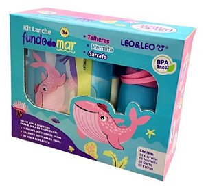 Kit Lanche Infantil Fundo do Mar com Garrafa Marmita e Talheres Leo&Leo BPA Free