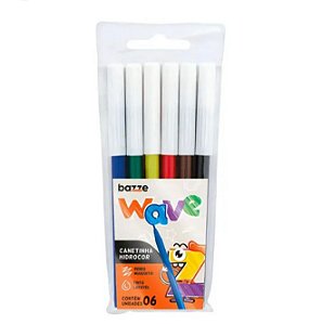 Kit Canetinha Hidrocor Wave Buzz 6 Cores Lavável Escolar Infanti