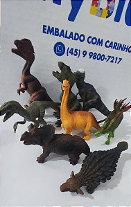 Dinossauro Kit 12 Peças Borracha Para Crianças Brinquedo Faz de Conta Coleção Grande