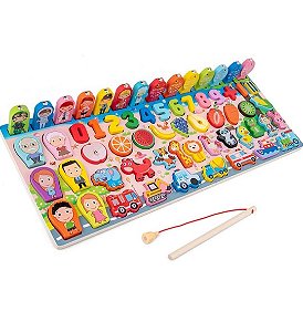 Placa Montessori - pesca magnética , contagem, formas.