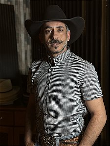 Camisa Marco Véio Manga Curta Slim Fit Xadrez Preto/Branco