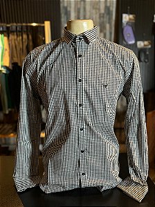 Camisa Marco Véio Manga Longa Slim Fit Xadrez Branco/Preto