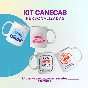 Kit 4 Canecas em Porcelana Branca de 325ml Personalizadas