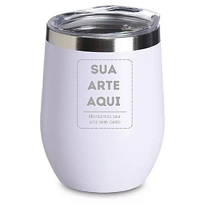 Copo Térmico em Inox Com Tampa Tipo Cuia 360ml Cor Branco - Personalizado