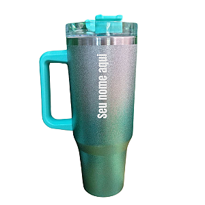 Copo Térmico em Inox Com Brilho, Tampa e Canudo 1,2L - Personalizado