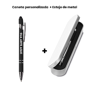 Caneta Touch Metálica Preta com Estojo de Metal Personalizada