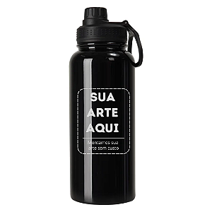 Garrafa Térmica em Inox de 900ml Cor Preta- Personalizada