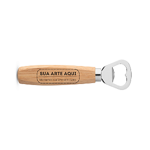 Abridor de garrafas em metal com cabo em madeira