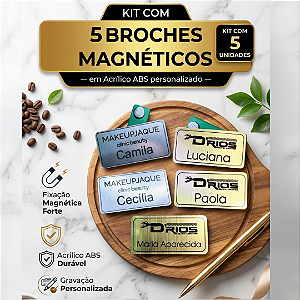 Kit 5 Broches em acrílico ABS Magnético Retangular - Personalizado