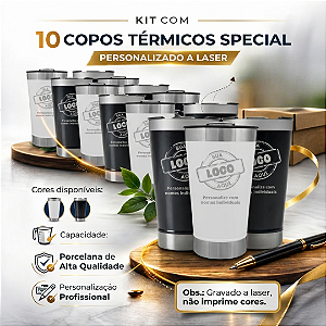 Kit 10 Copos Térmicos Special de Inox Com Tampa 502ml - Personalizado
